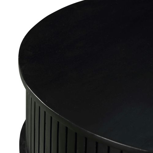 Table Basse Ronde Noire En Bois Rainuré 2 Tiroirs Cortina