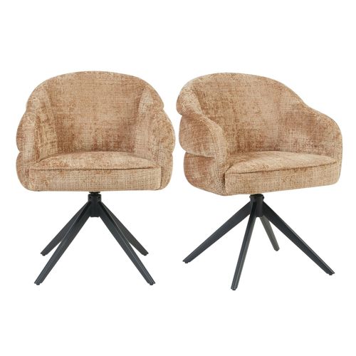 Chaise Pivotante Tissu Cannelle Chenille Pied Noir (x2) Cortina
