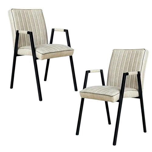 Fauteuil De Table Beige à Bandes (lot De 2) Cortina