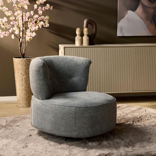 Fauteuil Pivotant Rond Gris Avec Coussin Assorti Belora