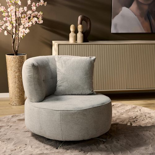 Fauteuil Pivotant Rond Gris Clair Avec Coussin Assorti Belora