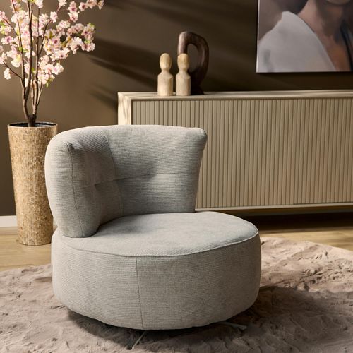 Fauteuil Pivotant Rond Gris Clair Avec Coussin Assorti Belora