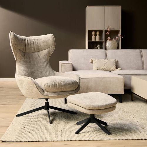 Fauteuil Pivotant Taupe Avec Repose-pieds Belora