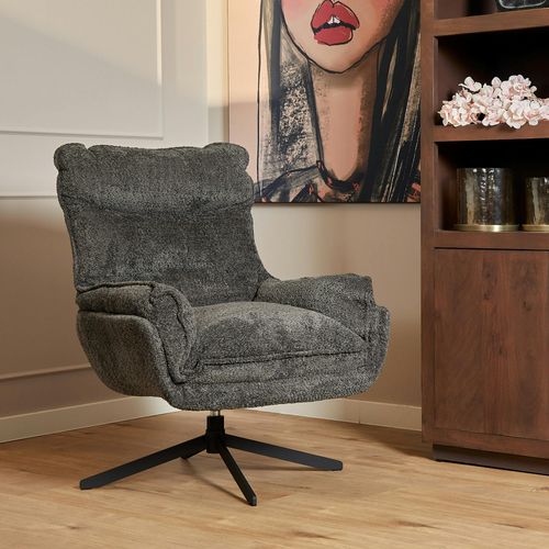 Fauteuil Pivotant Gris Foncé En Tissu Bouclette Belora