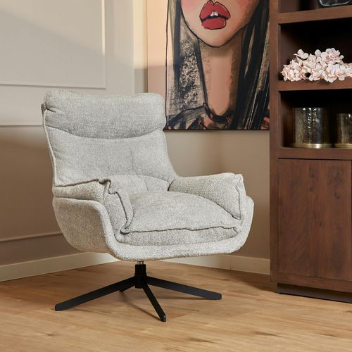 Fauteuil Pivotant Gris Clair En Tissu Bouclette Belora