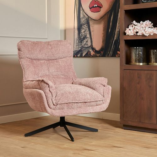 Fauteuil Pivotant Rose En Tissu Bouclette Belora
