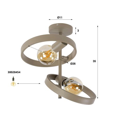 Plafonnier Design Métal Beige Mat 2 Anneaux Tribeca