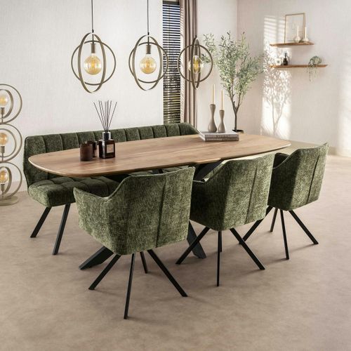 Banc De Table Vert Chenille Pieds Anthracite 180 Cm Melbourne