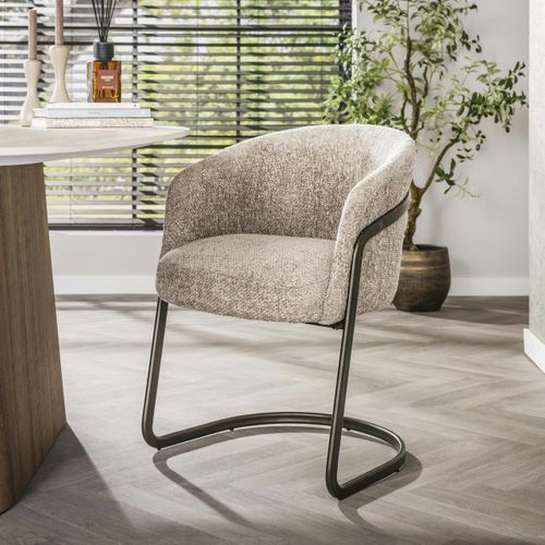 Fauteuil De Table Beige Chenille Pied Luge Bronze (lot De 2) Ascoli
