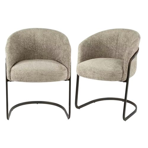 Fauteuil De Table Beige Chenille Pied Luge Bronze (lot De 2) Ascoli