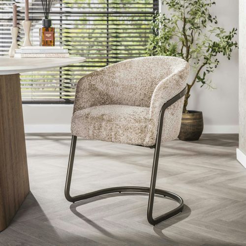 Fauteuil De Table Beige Bouclette Pied Luge Bronze (lot De 2) Ascoli