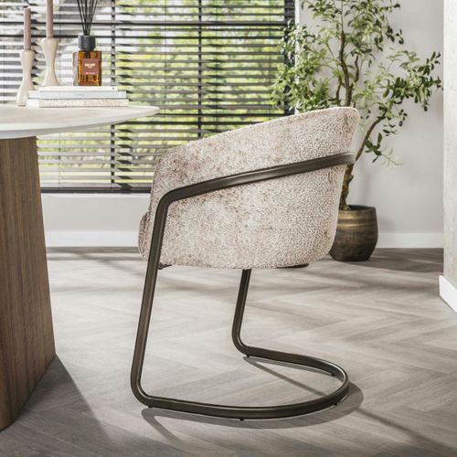 Fauteuil De Table Beige Bouclette Pied Luge Bronze (lot De 2) Ascoli