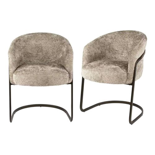 Fauteuil De Table Beige Bouclette Pied Luge Bronze (lot De 2) Ascoli