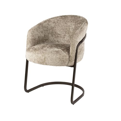 Fauteuil De Table Beige Bouclette Pied Luge Bronze (lot De 2) Ascoli