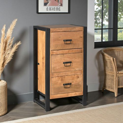 Commode Étroite Bois Métal 3 Tiroirs Milora