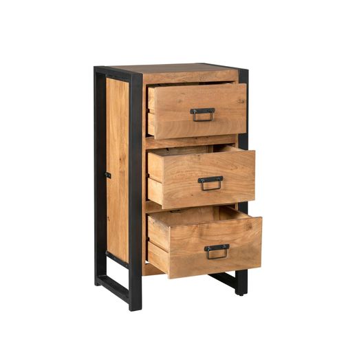 Commode Étroite Bois Métal 3 Tiroirs Milora