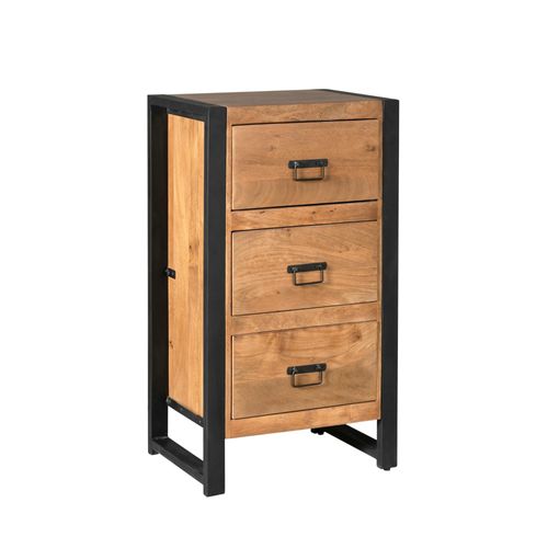 Commode Étroite Bois Métal 3 Tiroirs Milora