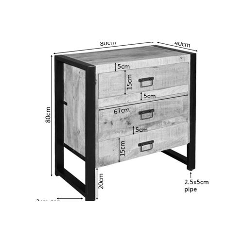 Commode Bois Métal 3 Tiroirs Milora