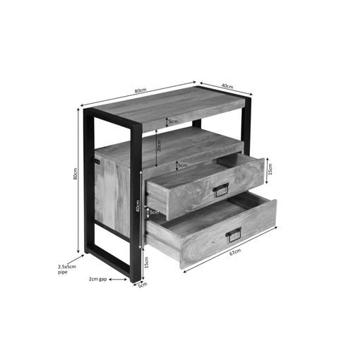 Commode Bois Métal 2 Tiroirs Milora