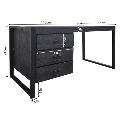 Bureau Bois Noir 3 Tiroirs Milora