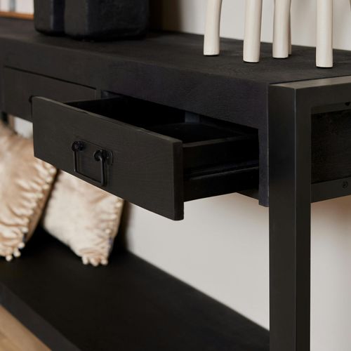 Console XXL Bois Noir 4 Tiroirs Milora