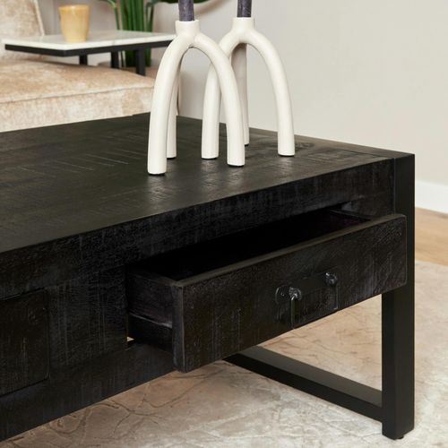 Table Basse Noire En Bois 2 Tiroirs Milora