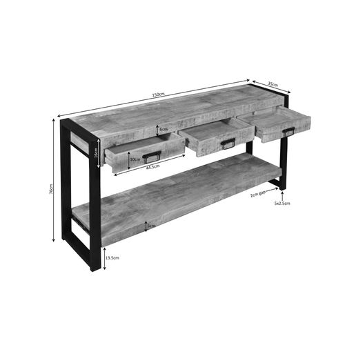 Console Longue Bois Métal 150 Cm Milora