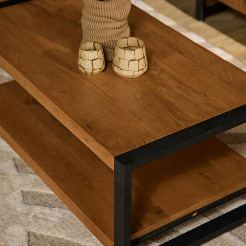 Table Basse Double Plateau Bois Et Métal Milora