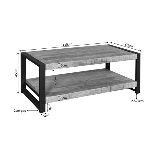 Table Basse Double Plateau Bois Et Métal Milora