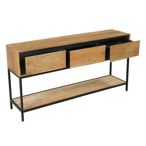 Grande Console D'entrée Bois Cadre Noir 3 Tiroirs Uvea