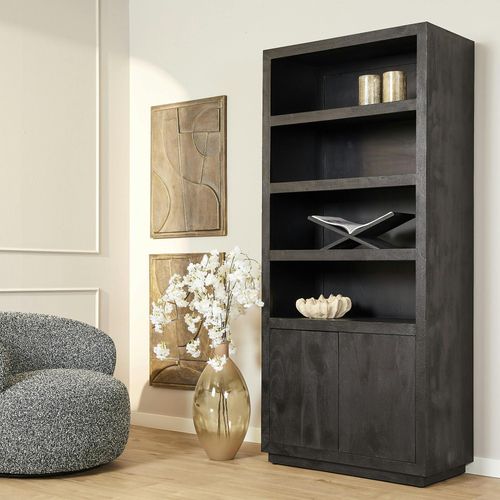 Bibliothèque Salon Bois Noir Montaro