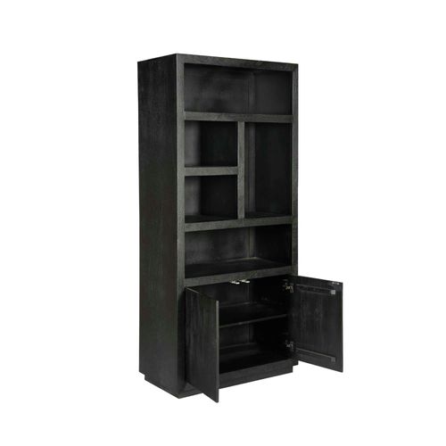 Bibliothèque Haute Bois Noir 2 Portes Montaro