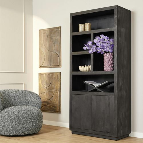 Bibliothèque Haute Bois Noir 2 Portes Montaro