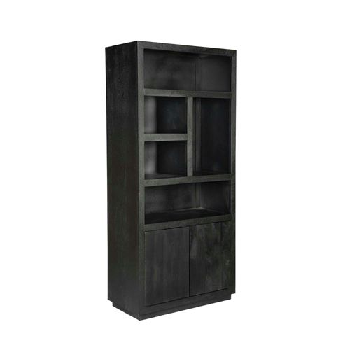 Bibliothèque Haute Bois Noir 2 Portes Montaro