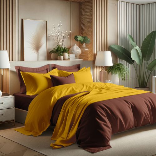 Housse de Couette Coton TERTIO® Curry / Chocolat - 240 X 220 cm