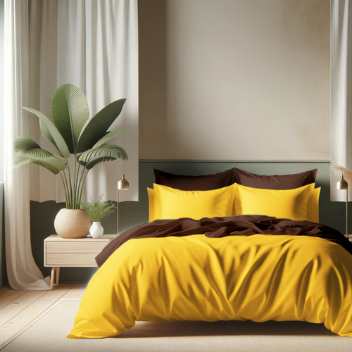 Housse de Couette Coton TERTIO® Curry / Chocolat - 240 X 220 cm