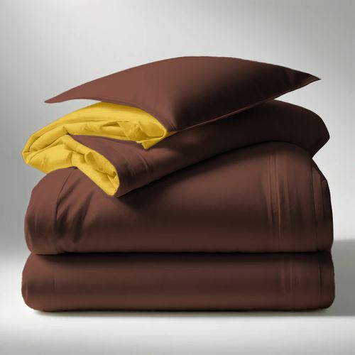 Housse de Couette Coton TERTIO® Curry / Chocolat - 240 X 220 cm