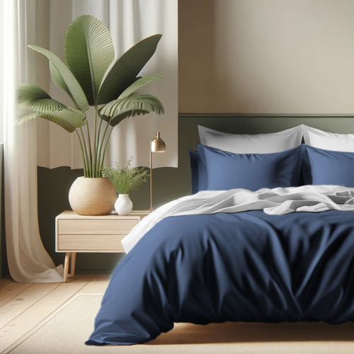 Housse De Couette Coton Tertio® Bleu Indigo / Blanc - 140 X 200 cm