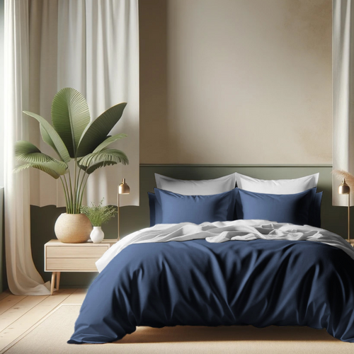 Housse De Couette Coton Tertio® Bleu Indigo / Blanc - 140 X 200 cm