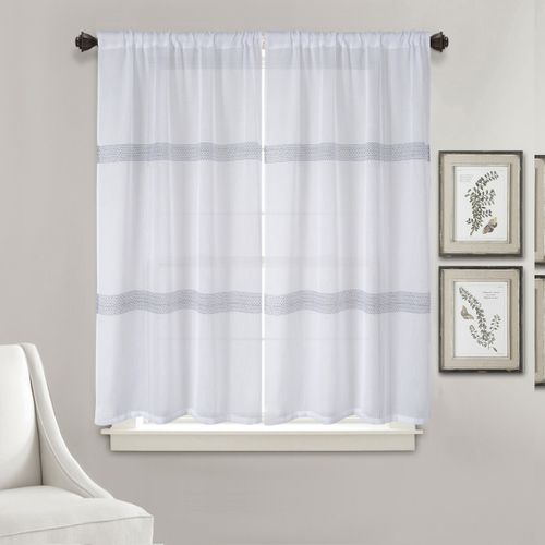 Paire De Petits Voilages Droits à Rayures - 90x160 Cm - Blanc