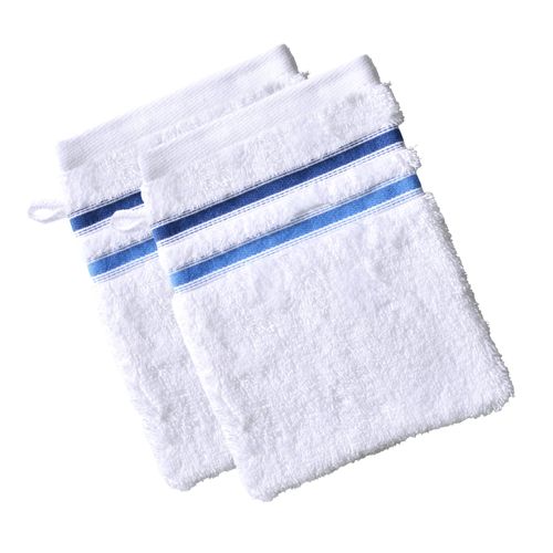 Gant De Toilette 15x21 Blanc Bleu En Acrylique