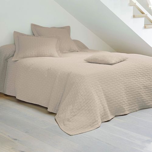 Jeté De Lit 180x250 Beige En Coton 400 G/m²