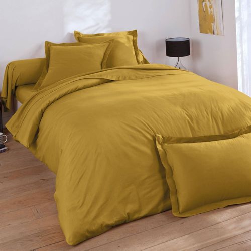 Drap-housse 140x200x28 Jaune Ocre En Coton