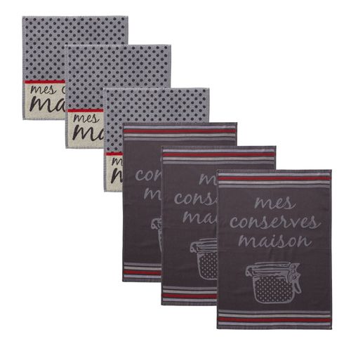 Lot Torchons + Essuie-mains 50x70 Gris En Coton
