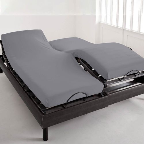 Drap-housse Tête Et Pied Reglable 140x190x28 Gris Minéral En Coton