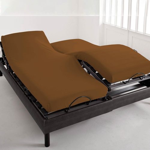Drap-housse Tête Et Pied Reglable 180x200x28 Marron Caramel En Coton