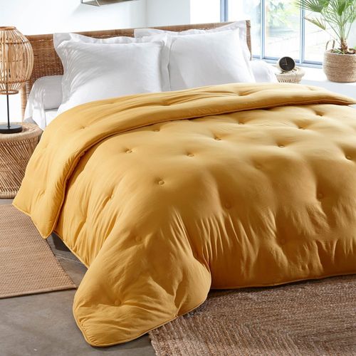 Couette Chaude 200x200 Jaune Ocre En Polyester