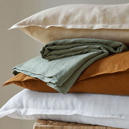 Drap-housse 180x200x28 Vert Kaki En Lin