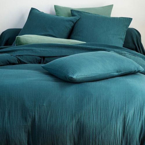 Drap-housse 140x190x28 Bleu Canard En Coton