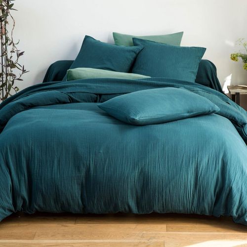 Drap-housse 160x200x28 Bleu Canard En Coton